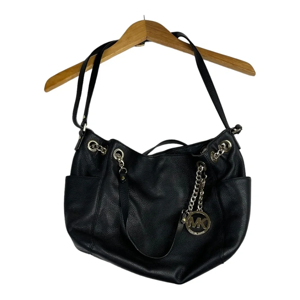 Michael Kors Black‎ Pebbled Leather Gold Chain Shoulder Bag - Picture 3 of 8